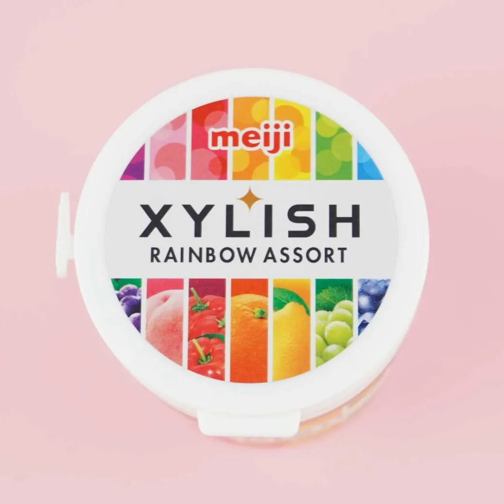 Meiji Xylish Rainbow Assorted Fruit Gum Bottle